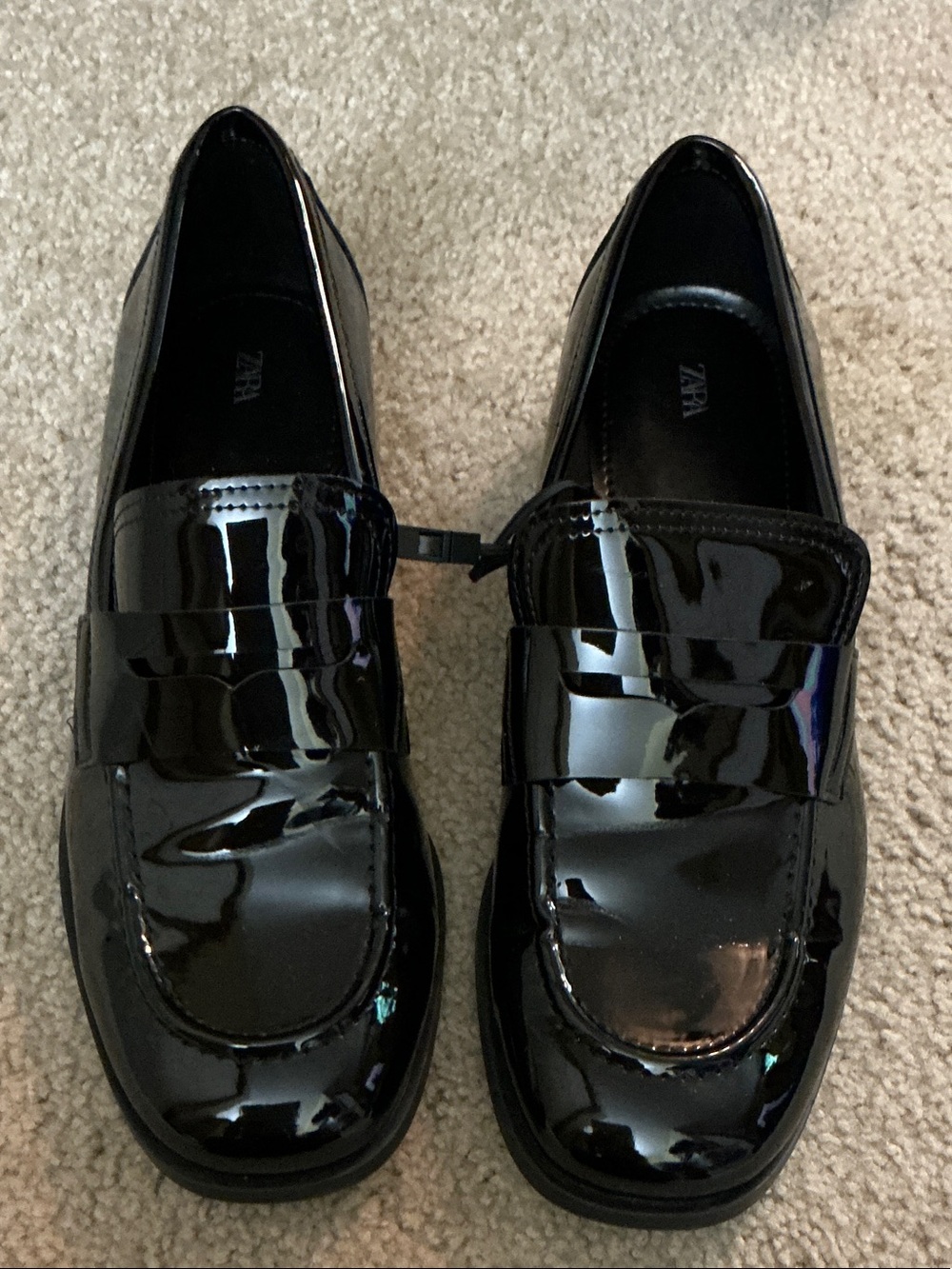 Zara Black Gloss Patent Leather Penny Loafers